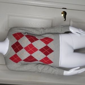 TRF Knitwear Gray Orange Red Argyle Top Early 2000s Y2K Size Small